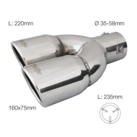 Simoni Racing Uitlaatsierstuk Dubbel Links Rond/Schuin RVS - Ø70xL220mm - Montage ->58mm