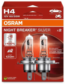 Osram Night Breaker Silver Halogeen lampen - H4 - 12V/60-55W - set à 2 stuks