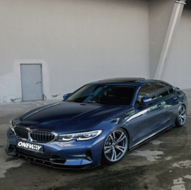 Oneway Voorspoilerlip passend voor BMW 3-Serie G20/G21 Sedan/Touring Sport Line 2018-2022 - Glanzend zwart
