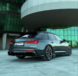 Oneway Achterbumperskirt (Diffuser) passend voor Audi A6 S-Line/S6 C8 (Sedan/Avant) 2018- - Glanzend zwart