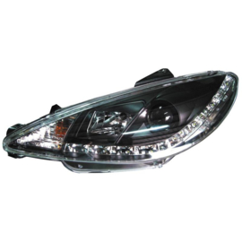 Set Koplampen in DRL-Look passend voor Peugeot 206 1998- incl. GTi - Zwart