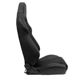 Sportstoel 'VGR Premium' - Zwart Leder & Alcantara + Zilveren stiksels - Dubbelzijdig verstelbare rugleuning - incl. sledes