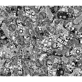 Stickerbomb Folie - Graffiti design 1 - zwart/wit - Rol 60x200cm - zelfklevend