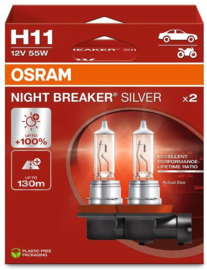 Osram Night Breaker Silver Halogeen lampen - H11 - 12V/55W - set à 2 stuks