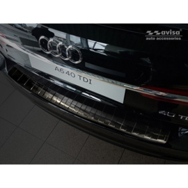 Zwart RVS Achterbumperprotector passend voor Audi A6 (C8) Avant 2018- 'Ribs' incl. S-Line & Allroad