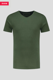 luxe bamboe t-shirt army green met v-hals