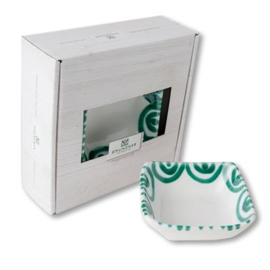 Schaaltje vierkant - Geflammt - groen - 9 x 9 cm - cadeauverpakking