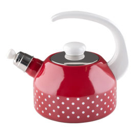 Fluitketel - Rood - witte stippen - 18 cm - 2,0 liter