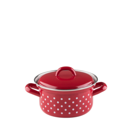 Lage pan met deksel - Rood - witte stippen - 12 cm - 0,5 liter