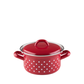 Lage pan met deksel - Rood - witte stippen - 14 cm - 0,75 liter