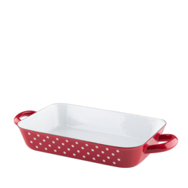 Braadpan - Rood - witte stippen - 26 x 17 cm - 1,1 liter