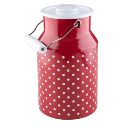 Melkkan met deksel - Rood - witte stippen - 2,0 liter