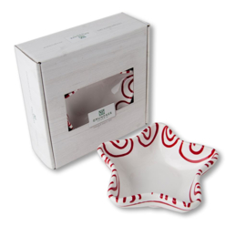 Schaaltje ster Stella - Geflammt - rood - 14 cm - cadeauverpakking