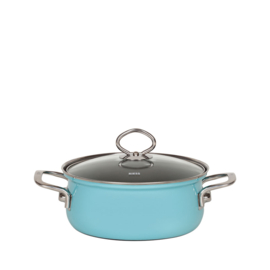 Pan laag met glazen deksel - Kristalblauw - 16 cm - 1,0 liter