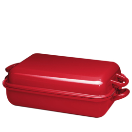 Braadpan met deksel - rood / zwart - 37x26 cm