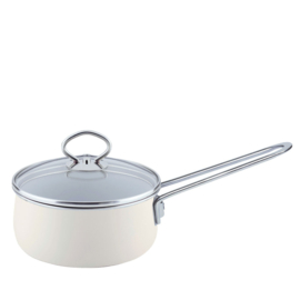 Steelpan laag met glazen deksel - Ivoor - 16 cm - 1,0 liter