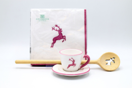 Espresso set - servetten & houten kooklepel - roze