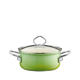 Pan laag met glazen deksel - Smaragd groen - 16 cm - 1,0 liter