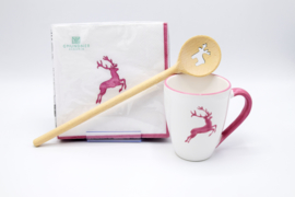 Koffiebeker MAX - servetten & houten kooklepel - roze