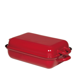 Braadpan met deksel - rood / zwart - 32x22 cm