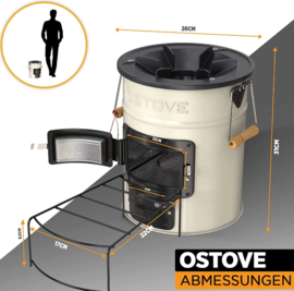 Ostove Pro raketkachel voor hout en steenkool verbranding - ivoorwit