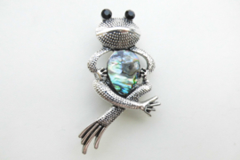 Broche parelmoer kikker.