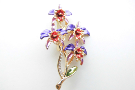 Broche paars/rode bloemen.
