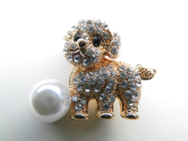 Broche hondje met synth. parel.