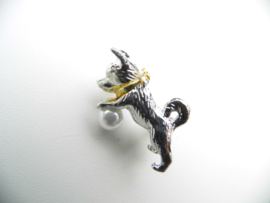 Broche hondje met synth. parel.