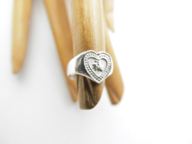 Zilveren baby chinees karakter "geluk" hart ring .