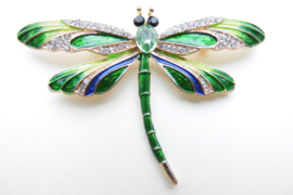 Broche libelle metallic groen.