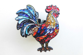 Broche haantje glas in lood.