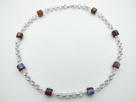 Zilveren cilinder allakondre kralen lontai ketting. (x large)