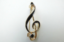 Broche muziek sleutel zwart.