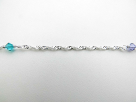 Zilveren regenboog kleuren kralen singapore ketting. (60 cm)