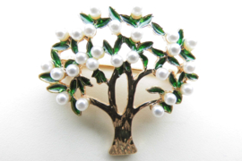 Broche geldboom met synth. parels.