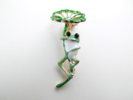 Broche kikker onder lelieblad.
