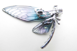 Broche blauw/paarse libelle.