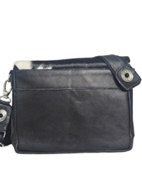 Zwart/Witte Koeienhuid tas Ganesha met Zwarte steen