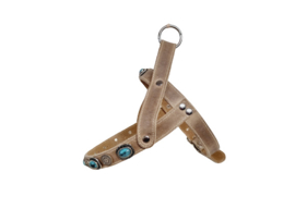 Beige Taupe Hondentuigje met turquoise stenen L