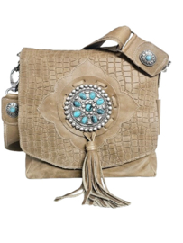 Bronco Lederen tas Shiva met turquoise steen.