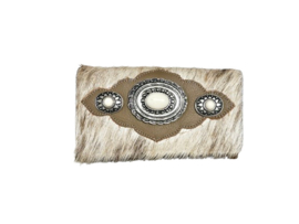 Soft Amber Koeienhuid portemonnee London met Ivory steen