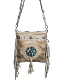 Sandrift Koeienhuid Dewi met franjes en turquoise steen (Custom made)