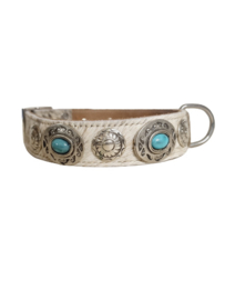 Lichte koeienhuid halsband met turquoise stenen XL