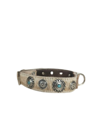 Gemêleerde koeienhuid Halsband met turquoise stenen M