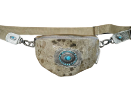 Crazy Golden Cow Koeienhuid Buidelriem met turquoise steen