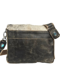 Weathered Oak Koeienhuid tas Ganesha met turquoise steen