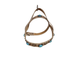Beige Taupe Hondentuigje met turquoise stenen L