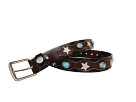 Bruine lederen croco riem met turquoise stenen