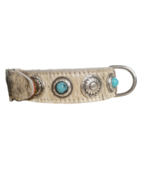 Lichte Beige Koeienhuid Halsband  met turquoise stenen M2